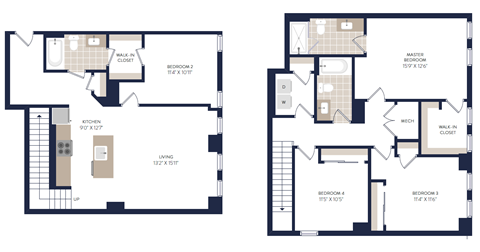 Floor plan for 4 beds, 3 baths, 1625 sqft